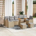 Ensemble de canapé de jardin 10 pièces avec coussins Beige Rattan Acacia
