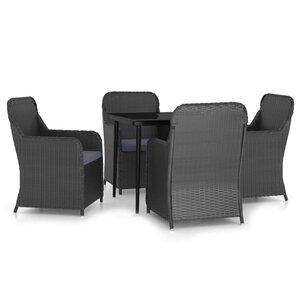vidaXL Ensemble à manger de jardin avec coussins 5 Pièces Noir