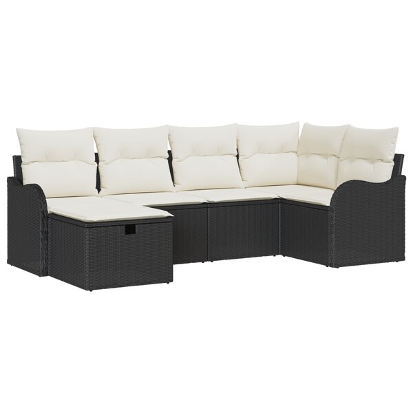 Ensemble de canapé de jardin 6 pièces avec coussins noir poly rattan