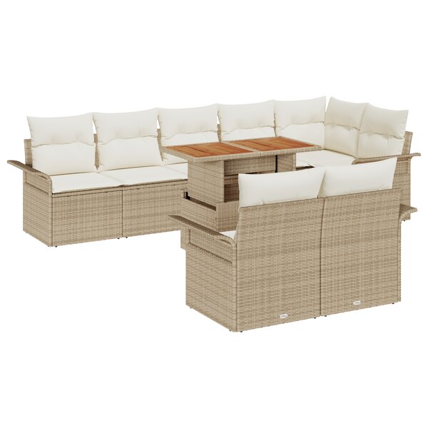 vidaXL Ensemble de Salle à Manger de Jardin 9 Pièces avec Coussins Beige Poly Rattan Acacia