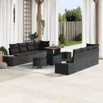 Ensemble de canapés de jardin vidaXL 11 pièces avec coussins Noir Poly Rattan Acacia