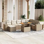 vidaXL Salon de jardin avec coussins 9 Pièces beige résine tressée