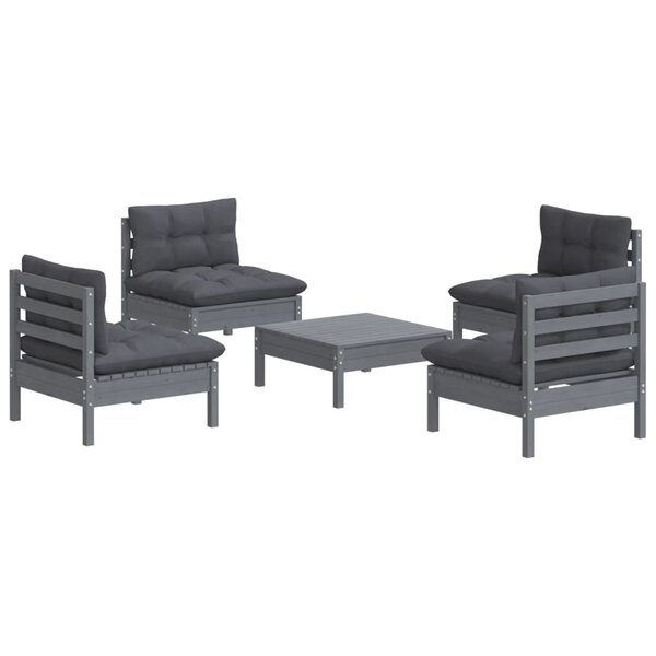 Salon de jardin meuble d'extérieur ensemble de mobilier 5 pièces avec coussins anthracite bois de pin 02_0016300