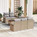 vidaXL Ensemble de Canapés de Jardin 6 Pièces avec Coussins Beige Poly Rotin Acacia