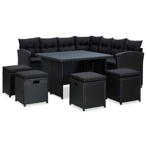 Salon de jardin meuble d'extérieur ensemble de mobilier 6 pièces avec coussins résine tressée noir 02_0016930