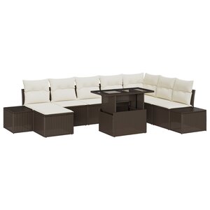 vidaXL Ensemble de canapé de jardin de 9 pièces avec coussins en polyrotin marron