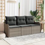 vidaXL Ensemble de canapé de jardin 3 pièces avec coussins gris en rotin synthétique