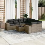 vidaXL Salon de jardin 9 Pièces avec coussins gris résine tressée