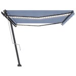 vidaXL Auvent automatique capteur de vent LED 500x350 cm Bleu et blanc
