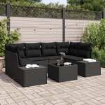 vidaXL Ensemble de salon de jardin 7 pièces avec coussins noir poly rattan