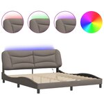 vidaXL Cadre de lit avec LED sans matelas taupe 180x200 cm tissu