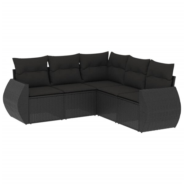 vidaXL Salon de jardin 5 Pièces avec coussins noir résine tressée