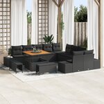 Ensemble de canapé de jardin vidaXL de 13 pièces avec coussins  rotin poly noir  acacia