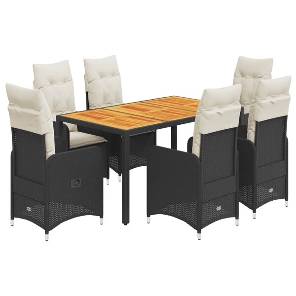 vidaXL Ensemble de bistro de jardin 7 Pièces coussins noir poly rotin