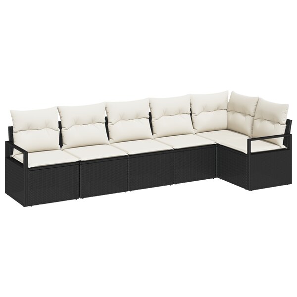 Ensemble de canapé de jardin de 6 pièces avec coussins noir poly rotin