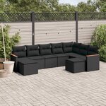 vidaXL Salon de jardin 9 Pièces avec coussins noir résine tressée