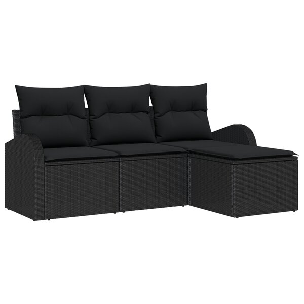 Ensemble de Canapés de Jardin de 4 Pièces avec Oreillers Noir Poly Rattan