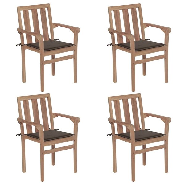 vidaXL Chaises de jardin empilables avec coussins lot de 4 Teck solide