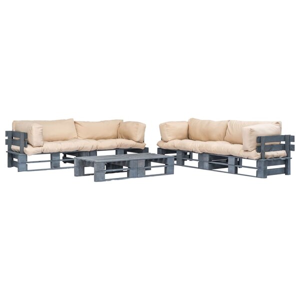 vidaXL Salon palette de jardin 6 Pièces avec coussins sable bois
