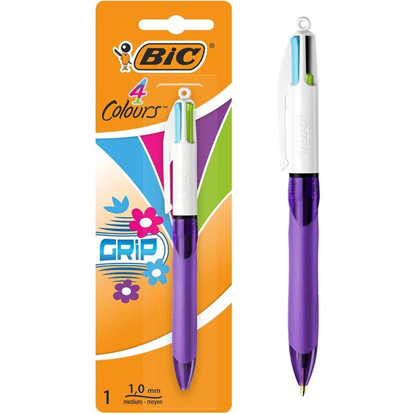 Stylo 4 colours grip fashion pointe moyenne encre fantaisie bic