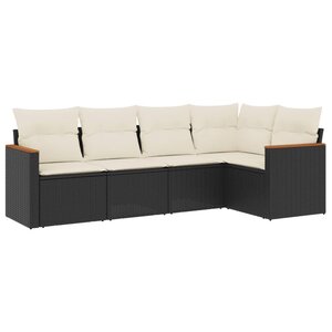 vidaXL Salon de jardin 5 Pièces avec coussins noir résine tressée