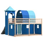 vidaXL Lit superposé avec toboggan et rideaux bleu 90x190 cm