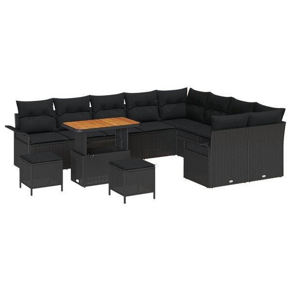 Set de canapé de jardin vidaXL 12 pièces avec coussins Noir Rotin Poly Acacia