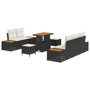 Ensemble de Canapé de Jardin vidaXL 8 Pièces avec Coussins en Rattan Poly Acacia Noir