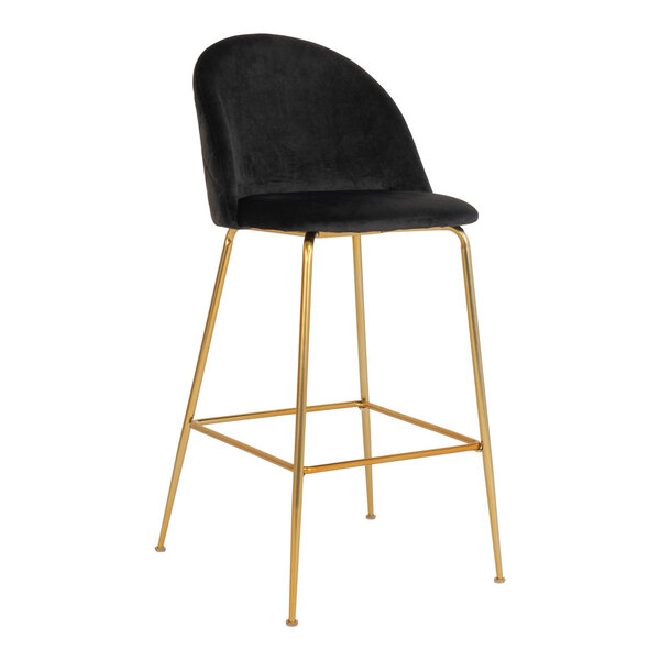 2 chaises de bar en velours noir avec pieds en laiton