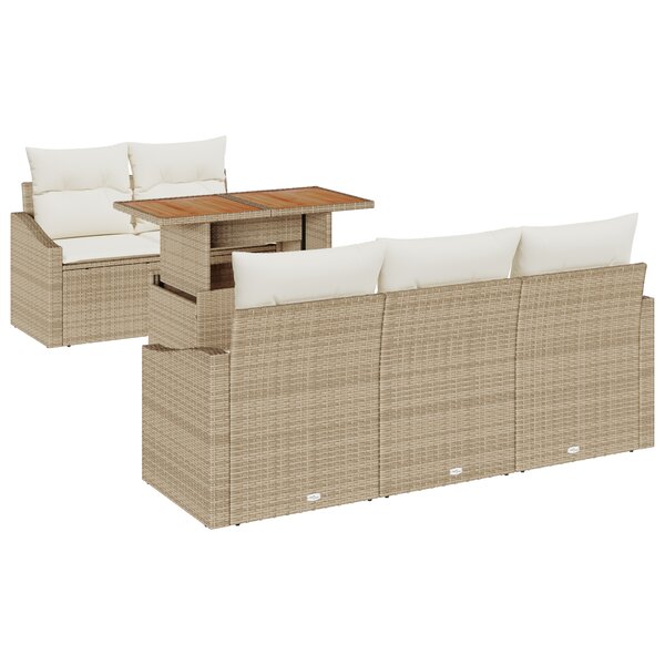 vidaXL Ensemble de canapé de jardin 6 pièces avec coussins beige en poly rotin