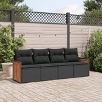 vidaXL Salon de jardin 4 Pièces avec coussins noir résine tressée