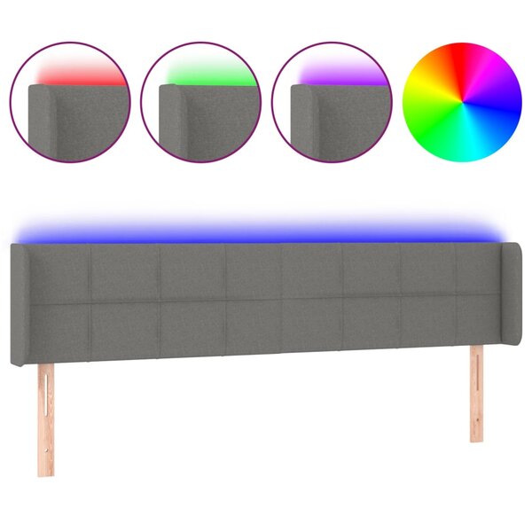 vidaXL Tête de lit à LED Gris foncé 203x16x78/88 cm Tissu