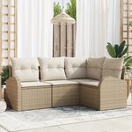 vidaXL Ensemble de canapés de jardin de 4 pièces avec coussins beige poly rattan