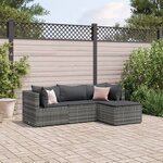 vidaXL Salon de jardin 4 Pièces avec coussins Gris Résine tressée