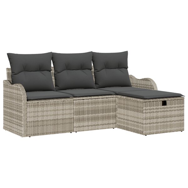 vidaXL Ensemble de canapé de jardin 4 pièces avec coussins en gris clair en rotin poly