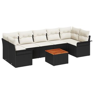 Ensemble de Canapés de Jardin vidaXL 8 pièces avec coussins Noir Rattan Poly Acacia