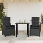 vidaXL Ensemble à manger de jardin avec coussins 3 Pièces Noir