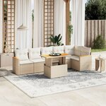 vidaXL Salon de jardin avec coussins 7 Pièces beige résine tressée
