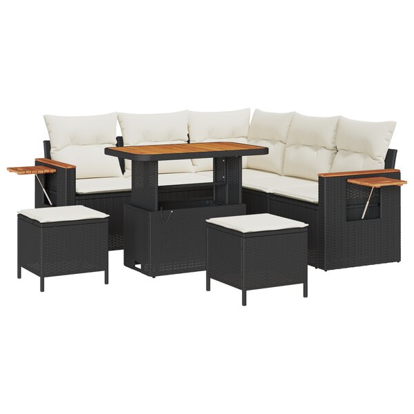 vidaXL Ensemble de canapé de jardin 8 pièces Noir Poly Rattan Acacia