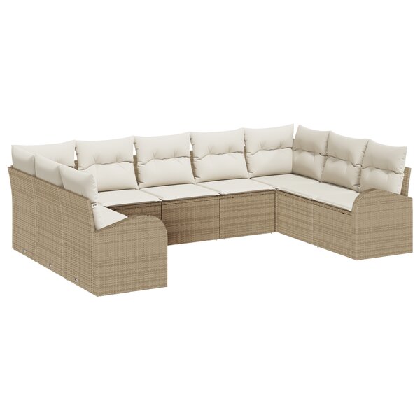 vidaXL ensemble de canapé de jardin 9 pièces avec coussins beige poly rotin