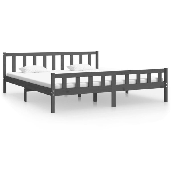 vidaXL Cadre de lit Gris Bois massif 180x200 cm Super King