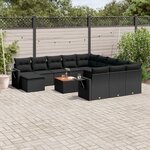 vidaXL Salon de jardin avec coussins 13 Pièces noir résine tressée