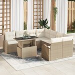 Ensemble de canapés de jardin 9 pièces avec coussins beige poly rotin
