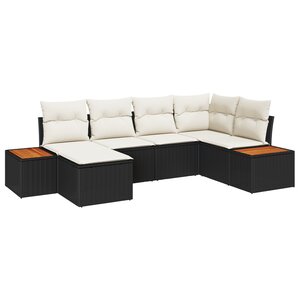 vidaXL Ensemble de Canapés de Jardin 6 pièces avec Coussins Noir Rattan Poly Acacia