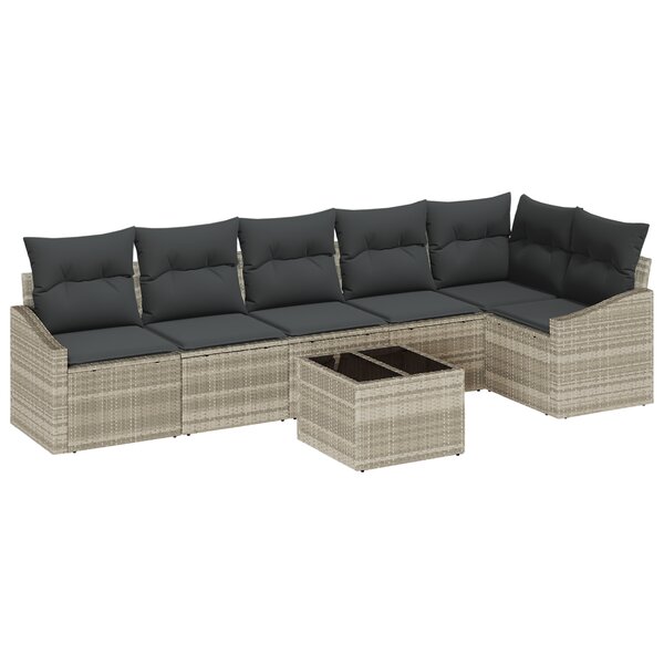 vidaXL Ensemble de canapé de jardin de 7 pièces avec coussins gris en poly rotin