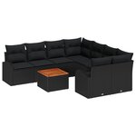 vidaXL Ensemble de Canapés de Jardin 9 Pièces avec Coussins Noir Rattan Poly Acacia