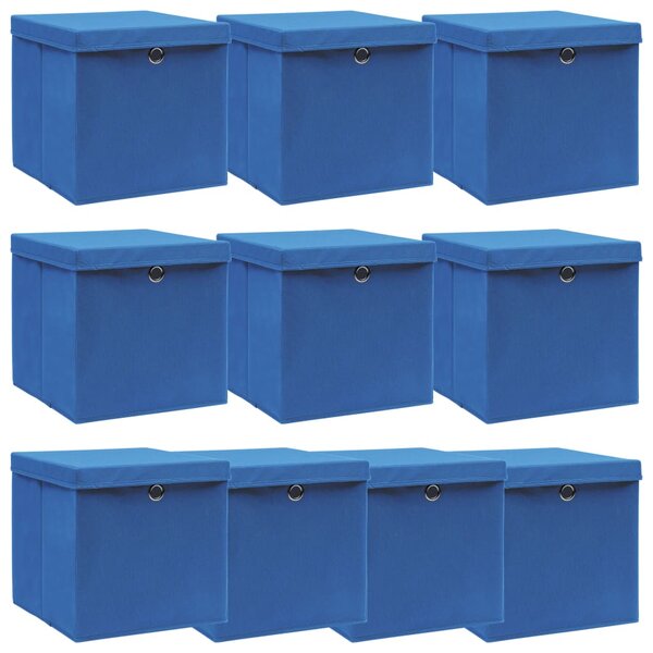 vidaXL Boîtes de rangement avec couvercle 10 Pièces Bleu 32x32x32cm Tissu