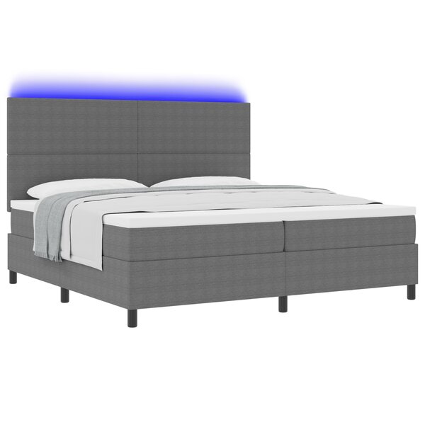 vidaXL Lit avec sommier à ressorts et lumière LED gris 200x200 cm tissu velours côtelé