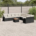 vidaXL Salon de jardin 11 Pièces avec coussins noir résine tressée