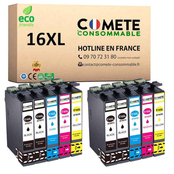 COMETE, Entreprise Française- 16XL - pack 10 Cartouches Compatibles EPSON